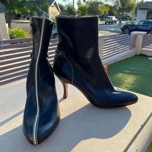 Louis Vuitton Black Heeled Boots with Yellow Stitching Size 8